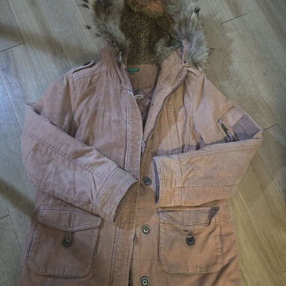 Pink Hooded Parka with Faux Fur Trim - Picture 3 of 4